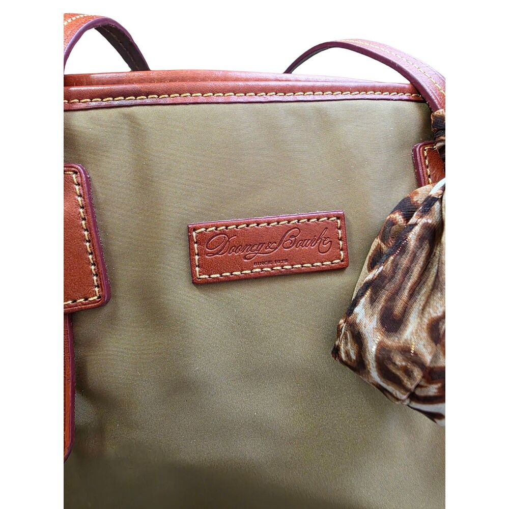 Dooney & Bourke Olive Khaki Nylon Shopper Tote Brown Leather Tassel - Picture 3 of 6
